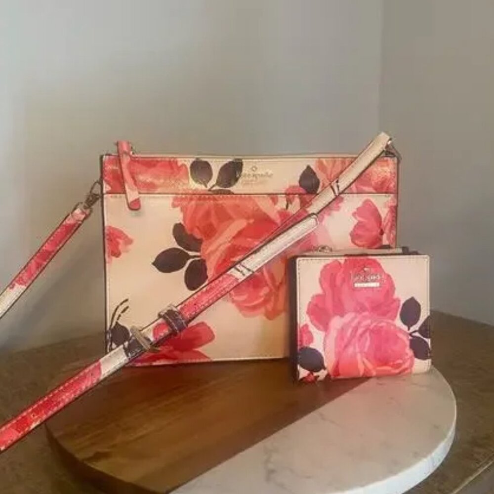 Kate Spade Cameron Street Roses Clarise Crossbody Clutch with Matching Wallet